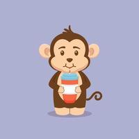 dessin animé de café de boisson de singe mignon vecteur