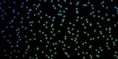 modèle vectoriel bleu foncé, vert avec des étoiles au néon. illustration décorative avec des étoiles sur un modèle abstrait. thème pour téléphones portables.