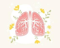 Humain poumons avec fleurs et feuilles. vecteur illustration dans plat dessin animé style. en bonne santé poumons concept