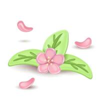 3d Sakura fleur et vert feuille icône. pâte à modeler art. vecteur