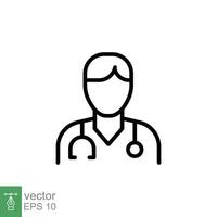 Masculin médecin icône. Facile contour style. médecin avec stéthoscope, homme, médical, soins de santé, médical concept. mince ligne symbole. vecteur illustration isolé sur blanc Contexte. eps dix.