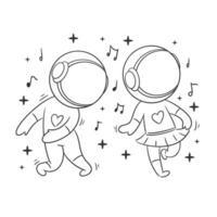 astronaute est dansant avec le sien ami pour coloration vecteur