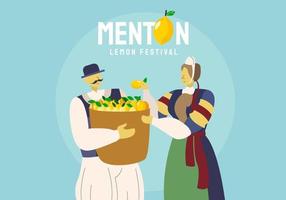 Traditional Farmer At Menton France Lemon Festival Vector Illustration