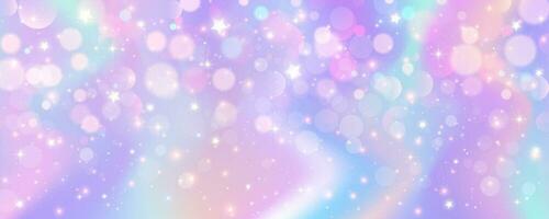 violet Licorne ondulé Contexte. pastel aquarelle ciel avec briller étoiles et bokeh. fantaisie galaxie avec holographique texture. la magie marbre espace. vecteur