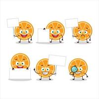 tranche de Orange dessin animé personnage apporter information planche vecteur