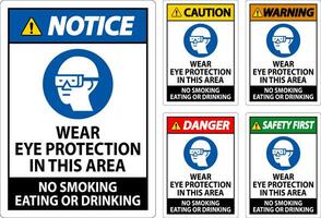 mise en garde signe porter œil protection dans cette zone, non fumeur en mangeant ou en buvant vecteur