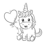 mignonne Licorne est en jouant avec des ballons dessin animé vecteur pour coloration