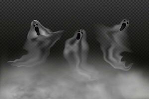 ensemble de réaliste effrayant en volant ghosts.creepy goules et vampires effrayant fantômes bannière vecteur.3d fumée, brouillard à la recherche esprit à la nuit.la principale symboles de Halloween. vecteur