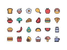 jeu d'icônes de couleur linéaire de nourriture et de boissons vecteur