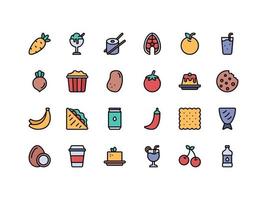 jeu d'icônes de couleur linéaire de nourriture et de boissons vecteur