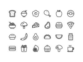 ensemble d'icônes de contour de nourriture et de boissons vecteur