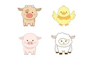 mignonne kawaii animaux agrafe art poulet, vache, cochon, mouton, vecteur