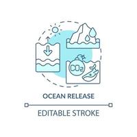 icône de concept de libération océanique. illustration de fine ligne d'idée abstraite d'émissions de carbone naturel. effets du réchauffement des océans. dégradation des écosystèmes marins. dessin de couleur de contour isolé de vecteur. trait modifiable vecteur
