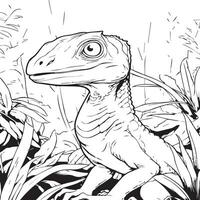 coloration page pour des gamins compsognathus dans une jungle vecteur