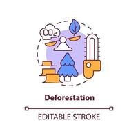 icône de concept de déforestation. les émissions de carbone humaines provoquent une illustration de fine ligne d'idée abstraite. dégradation des forêts. l'abattage permanent des arbres. dessin de couleur de contour isolé de vecteur. trait modifiable vecteur