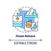 icône de concept de libération océanique. illustration de fine ligne d'idée abstraite d'émissions de carbone naturel. effets du réchauffement des océans. changements de température de l'eau. dessin de couleur de contour isolé de vecteur. trait modifiable vecteur
