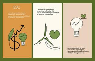 environnement durable ensemble vert de modèles de conception, dépliants. notion d'esg. illustration de vecteur dessiné à la main