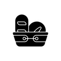 icône de glyphe noir de corbeille à pain. conteneur pour stocker des produits de boulangerie. équipement de cuisine spécialement conçu. vaisselle pour un usage quotidien. symbole de silhouette sur un espace blanc. illustration vectorielle isolée vecteur