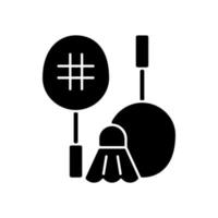 icône de glyphe noir de badminton. frapper le volant sur le filet. entraînement cardiaque. jeu de sport récréatif. sport de raquette rapide. symbole de silhouette sur un espace blanc. illustration vectorielle isolée vecteur