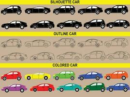 icône ensemble voiture icône, silhouette voiture, contour voiture, coloré voiture, vecteur