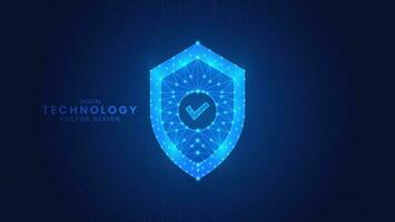 cyber sécurité, vérifier marquer. numérique bouclier protection bleu polygone vecteur