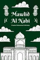 main tiré mawlid Al nabi verticale bannière illustration vecteur