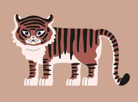 tigre mignon dessiné dans un style moderne. illustration plate de vecteur. année du tigre 2022. style enfant. pour cartes de noël, affiches, aimants. vecteur