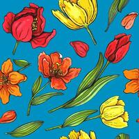 sans couture modèle de main tiré aquarelle tulipe fleurs. brillant Contexte pour tissu, fond d'écran, emballage papier. vecteur