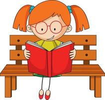 jolie fille lisant livre doodle personnage de dessin animé vecteur