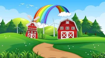 scène de paysage de ferme avec grange et moulin à vent vecteur