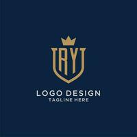 ry initiale bouclier couronne logo vecteur