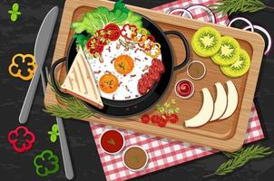 brunch ou plat de petit-déjeuner en style dessin animé sur la table vecteur