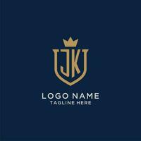 jk initiale bouclier couronne logo vecteur