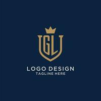 gl initiale bouclier couronne logo vecteur