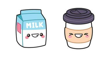 mignonne kawaii Lait et café clipart autocollant vecteur