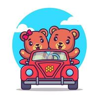 mignonne ours couple équitation voiture icône illustration ours mascotte dessin animé personnage animal icône concept vecteur