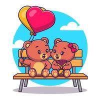 mignonne ours couple en portant des ballons sur banc parc dessin animé vecteur icône illustration animal la nature icône