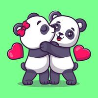 mignonne couple Panda dessin animé vecteur icône illustration animal l'amour icône concept isolé plat