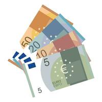 euro billet de banque ensemble. cinq, dix, vingt et cinquante euros. vecteur illustration.
