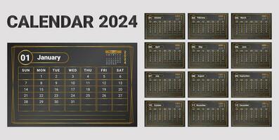 table calendrier 2024 luxe conception vecteur modèle