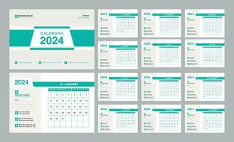 bureau calendrier 2024, entreprise affaires calendrier conception modèle, année planificateur ensemble vecteur