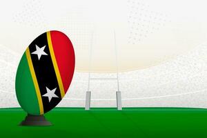 Saint kitts et nevis nationale équipe le rugby Balle sur le rugby stade et objectif des postes, en train de préparer pour une peine ou gratuit coup. vecteur