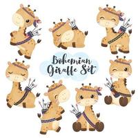 jolie petite collection de girafes boho à l'aquarelle vecteur