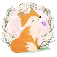 adorable illustration de renard à l'aquarelle vecteur