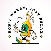 en marchant Bière bouteille rétro dessin animé mascotte. parfait pour logos, tee-shirts, autocollants et affiches vecteur