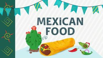 illustration de la cuisine mexicaine pour le design plat lettrage nom cactus tortilla burrito piment rouge vecteur