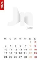 minimaliste calendrier modèle pour juin 2024, vecteur calendrier dans Anglais.