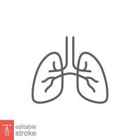 poumons icône. Facile contour style. Humain interne organe, poumon, respiratoire système, pneumologie concept. mince ligne symbole. vecteur illustration isolé sur blanc Contexte. modifiable accident vasculaire cérébral eps dix.