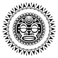 rond tatouage ornement avec Soleil visage maori style. africain, aztèques ou maya ethnique masque. noir et blanc vecteur