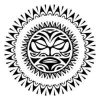 rond tatouage ornement avec Soleil visage maori style. africain, aztèques ou maya ethnique masque. noir et blanc vecteur